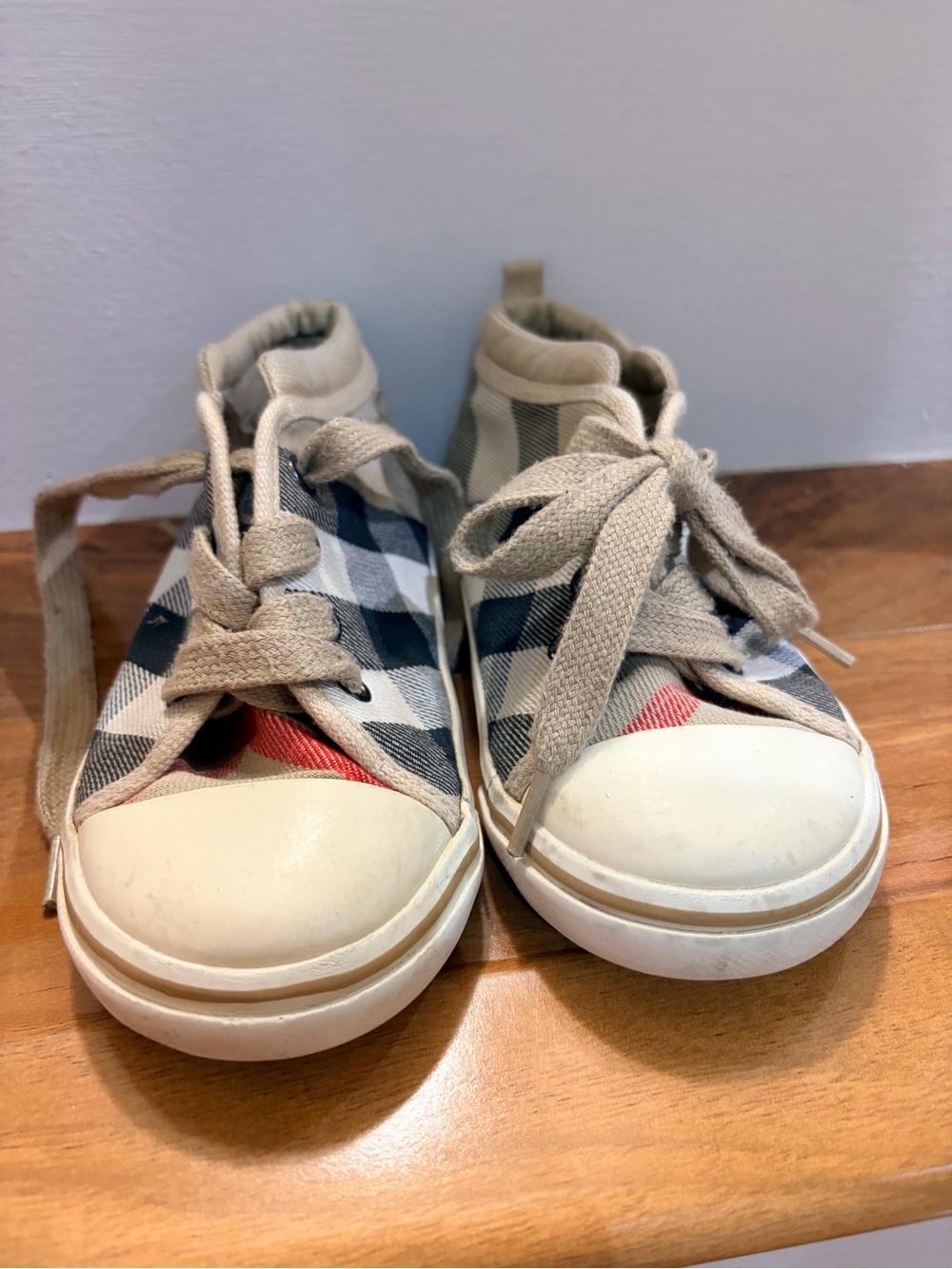 Burberry Kids Check High-Top Sneakers in Beige, Navy and Red
